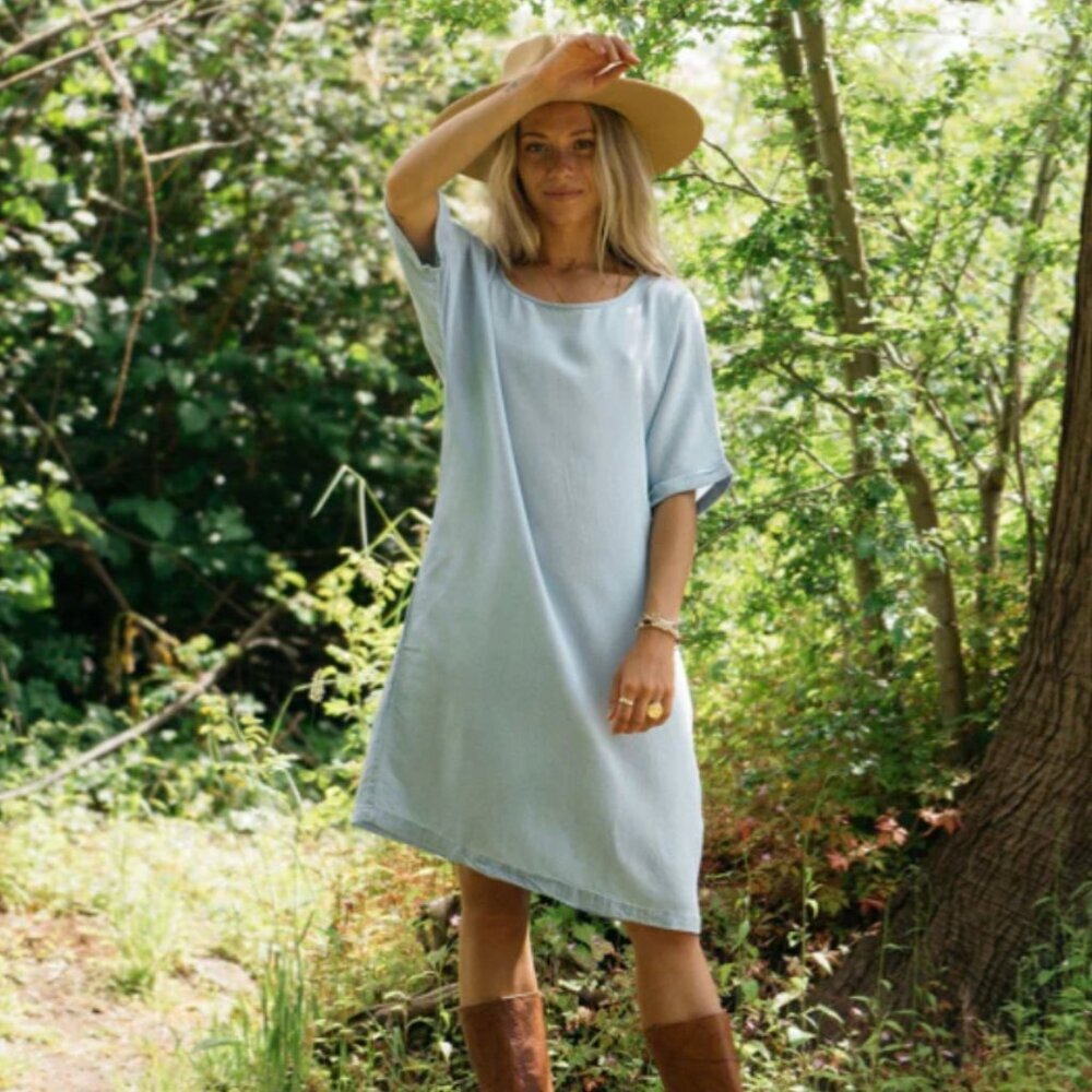 Jackson Rowe Light Blue Relaxed Midi Shift Dress